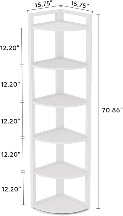 Tribesigns 6 Tier Corner Shelf, 70.9 Inch Tall Corner Bookshelf Small Bookcase Modern Corner Shelving Unit Storage Rack for Living Room, Home Office, Kitchen, Small Space (White)