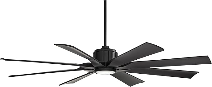 Possini Euro Design 60" Defender Modern Large Indoor Outdoor Ceiling Fan with LED Light Remote Control Matte Black Damp Rated for Patio Exterior House Home Porch Gazebo Garage Barn