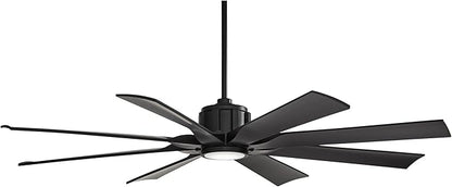 Possini Euro Design 60" Defender Modern Large Indoor Outdoor Ceiling Fan with LED Light Remote Control Matte Black Damp Rated for Patio Exterior House Home Porch Gazebo Garage Barn