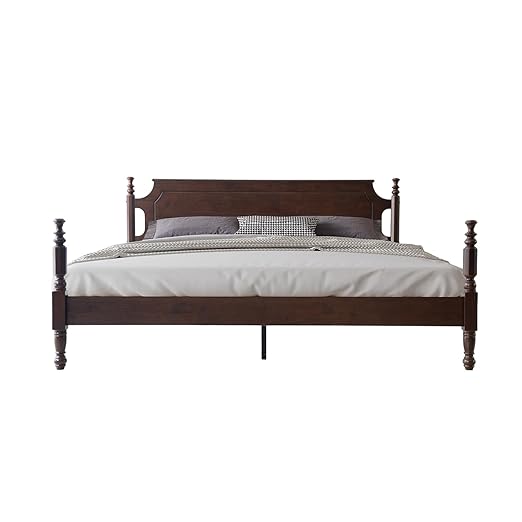 King Size Solid Wood Platform Bed Frame with Headboard & Footboard, 12 Strong Slats Base, Central Metal Legs, No Box Spring Needed, Easy Assembly, Anti-Noise & Slip-Free, Dark Roast Oak Finish, ROK-32