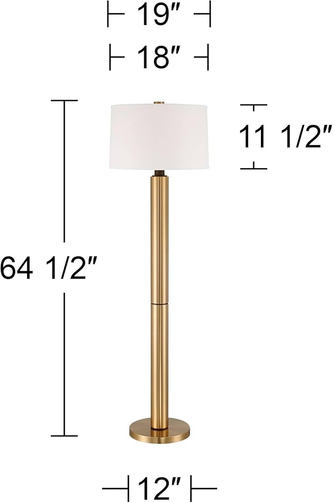 Possini Euro Design Boulevard Modern Glam Luxury 64 1/2" Tall Standing Floor Lamp Column Warm Gold Metal Living Room Bedroom House Reading Office Home Decor Entryway Dining Indoor White Drum Shade