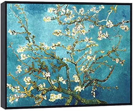 Wieco Art Framed Wall Art Almond Blossom Floral Canvas Prints of Van Gogh Famous Oil Paintings Reproduction Flowers Pictures on Canvas Wall Art for Bedroom Home Decorations Black