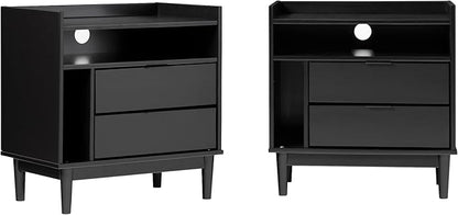 Walker Edison Blythe Mid-Century Modern Tray-Top Storage Nightstands Set of 2 Black