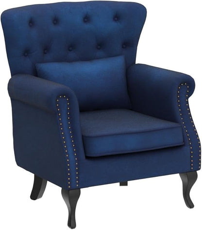 Accent Reading Arm Chairs Set of 2 for Living Room Bedroom, Midcentury Modern Comfy Corner Sofa Chair, Wingback Waiting Room Club Chair with Button Tufted Back &Lumbar Pillow, Velvet Blue