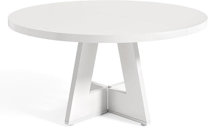 LITTLE TREE Round Dining Table for 4-6 People, 47 Inches White Circle Dinner Kitchen Dining Room Table with Wooden Pedestal Base for Kitchen, Living Room