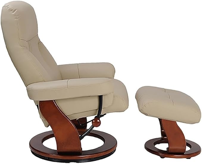 Pemberly Row Stressless Recliner with Ottoman in Taupe Leather, Swivel Recliner Ottoman for Stylish Living Room Comfort