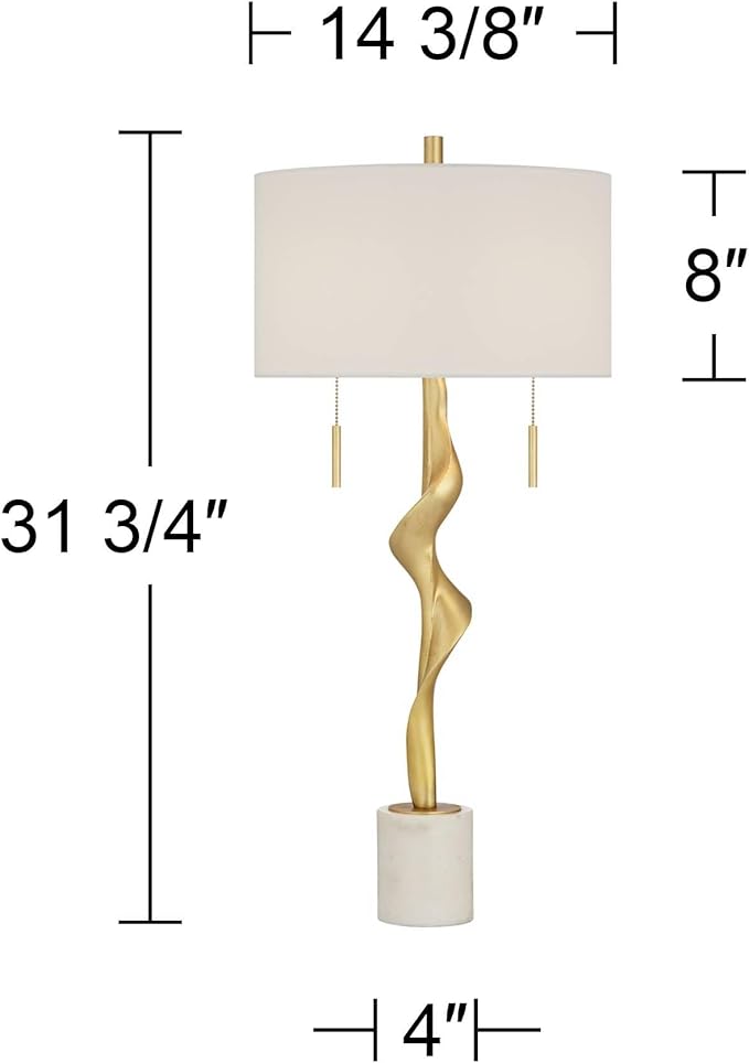Possini Euro Design Montrose 31 3/4" Tall Sculpture Large Modern Glam Luxury End Table Lamp Pull Chain Gold Finish Marble Single Off-White Shade Living Room Bedroom Bedside Nightstand House Office