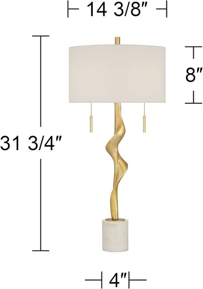 Possini Euro Design Montrose 31 3/4" Tall Sculpture Large Modern Glam Luxury End Table Lamp Pull Chain Gold Finish Marble Single Off-White Shade Living Room Bedroom Bedside Nightstand House Office