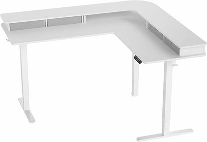 VIVO Electric 2-Tier Corner L-Shaped 63 x 55 inch Standing Desk, Height Adjustable, Memory Controller, White Top White Frame, Dark Gray Drawers, DESK-E3CVW