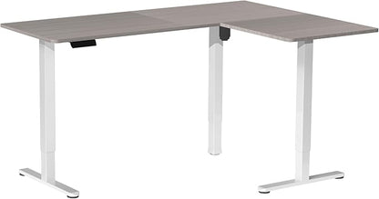 VIVO Corner Standing Desk, 63 x 47 inch Reversible L-Shaped Workstation, Electric Height Adjustment, Home, Office, and Reception Rooms, Dark Gray Table Top White Frame, DESK-E3CTWG-47