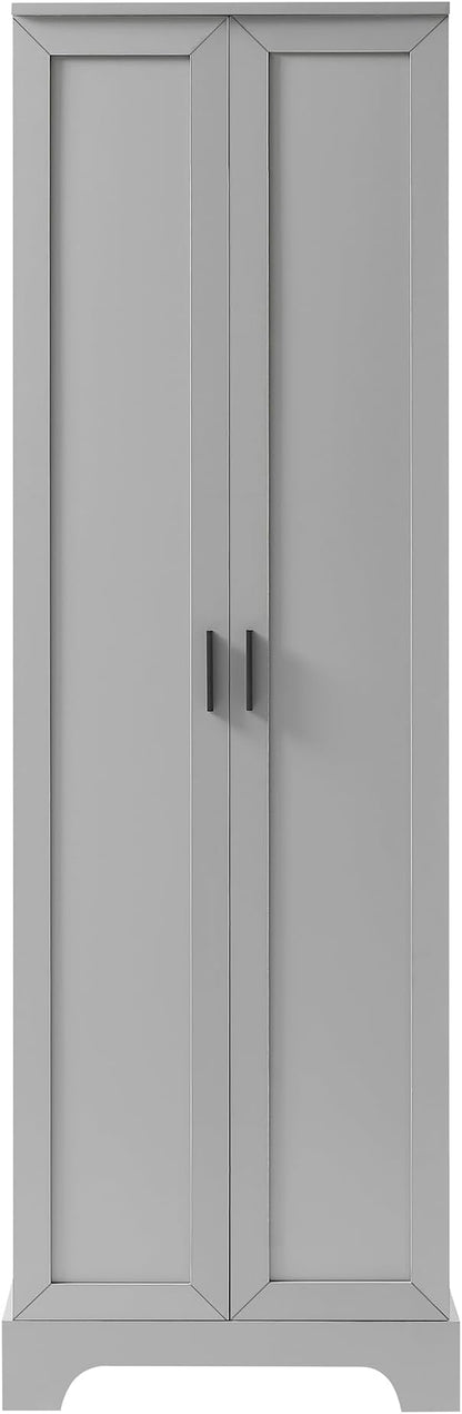 Tall Freestanding Storage Cabinet, Multi-Purpose Floor Organizer with 2 Doors & 5 Adjustable Shelves for Bathroom, Office, Living Room, Grey