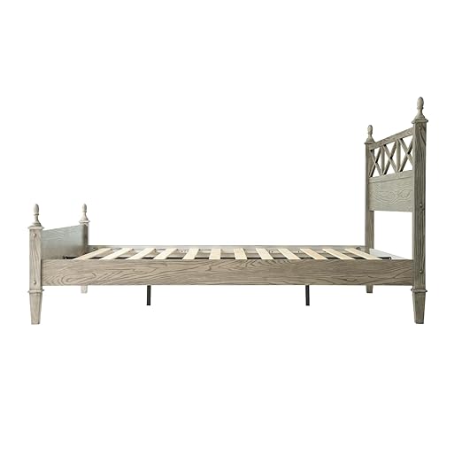 Queen Size Platform Bed Frame with Solid Wood Headboard & Footboard, Metal Legs, 12 Durable Slatted Base, No Box Spring Needed, Easy Assembly, Noise-Free & Anti-Slip, Weathered Gray Oak Finish, RIQ-34