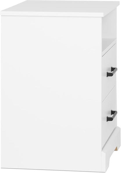 Prepac Rustic Ridge Farmhouse Nightstand Bedside Table, White Nightstand for Bedroom, End Table with 2 Drawers and Open Shelf 16.25"D x 18.75"W x 24.5"H