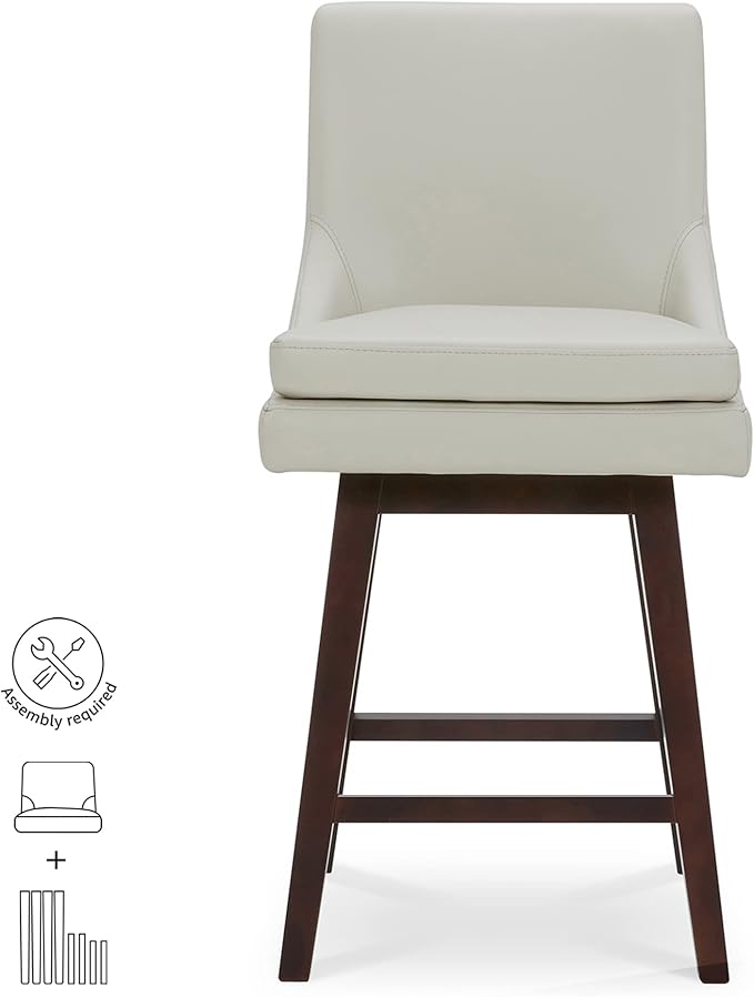 CHITA Counter Height Swivel Bar Stools with Back Set of 2, FSC Certified Upholstered Faux Leather Swivel Barstool, 26.8" H Seat Height, PU Leather in Creamy Gray