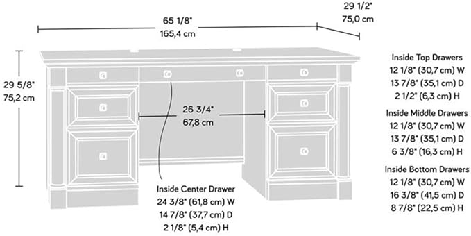 Sauder Palladia Office Desk with Drawers, Executive Desk with File Cabinet Storage, Cable Management, Keyboard Tray, in Glacier Oak Finish