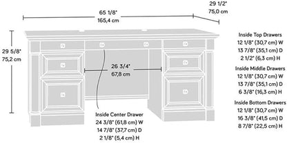 Sauder Palladia Office Desk with Drawers, Executive Desk with File Cabinet Storage, Cable Management, Keyboard Tray, in Glacier Oak Finish