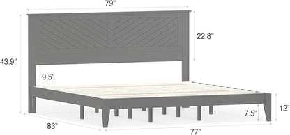 Serene Farmhouse Style Wood Bed in King Size with Chevron Scoring Headboard, Coastal Modern Design, Sturdy, Easy Assembly, Ample Underbed Storage, White Finish