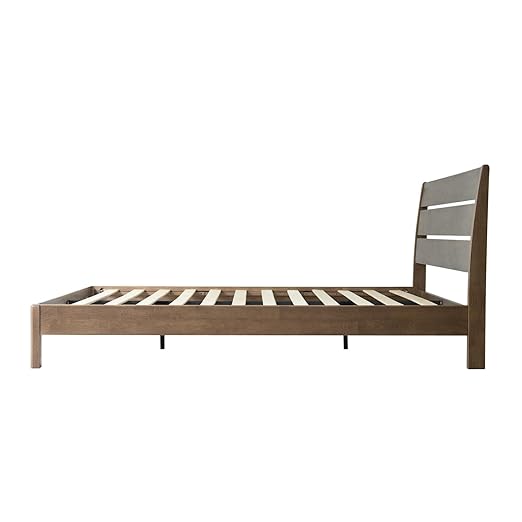 Queen Size Bed Frame with Headboard & Footboard, Solid Wood Platform Bed, Metal Legs, 12 Durable Slatted Structure, No Box Spring Needed, Anti-Slip & Noise-Free, Easy Assembly, Barnwood Finish, QIQ-30