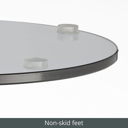 mDesign Glass Top Side/End Drink Table - Tall Modern Round Accent Metal Nightstand Furniture for Living Room, Dorm, Home Office, and Bedroom - 9" Round - Dark Smoke Gray/Chrome