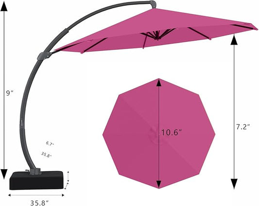 7 Piece Patio Dining Set with 11ft Patio Umbrella (Rose Pink), 7 Gray Outdoor HDPE Dining Set with 6 Chairs + 1 Large Table, for Market, Pool, Garden, Backyard, Deck