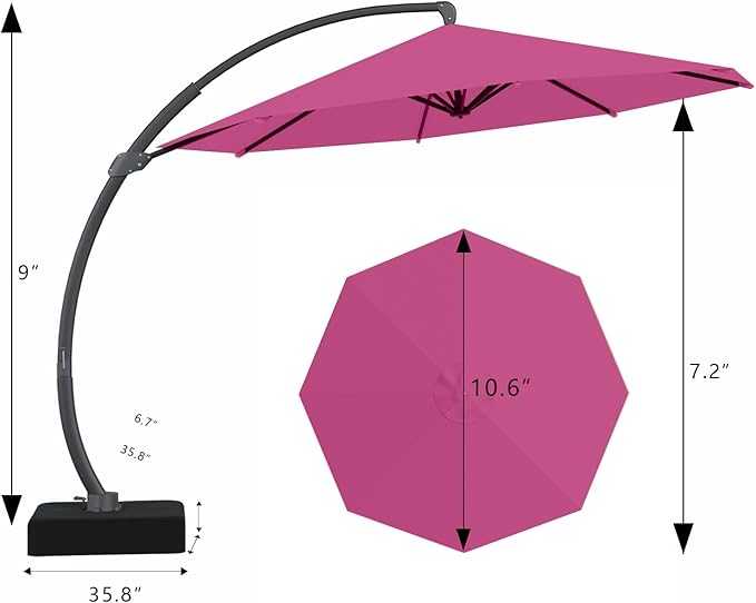 7 Piece Patio Dining Set with 11ft Patio Umbrella (Rose Pink), 7 Navy Outdoor HDPE Dining Set with 6 Chairs + 1 Large Table, for Market, Pool, Garden, Backyard, Deck