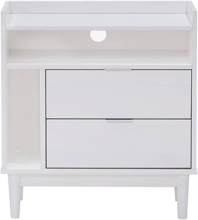 Walker Edison Blythe Mid-Century Modern Tray-Top Storage Nightstand 25 Inch White
