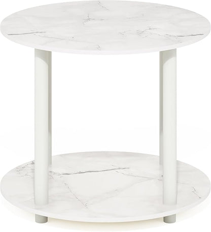 Furinno Turn-N-Tube Simple Design 2-Tier Round Wooden Small Coffee Table, Marble White