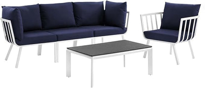Modway Riverside Outdoor Furniture, 5-Piece Set, White Navy