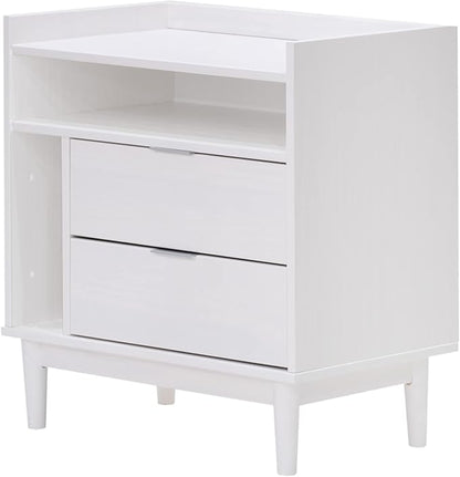 Walker Edison Blythe Mid-Century Modern Tray-Top Storage Nightstand 25 Inch White