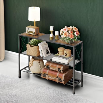 Hoctieon Industrial Console Table, 3 Tier Entryway Table, Hallway Table, Narrow Sofa Table with Shelves, Entrance Table for Entryway, Rustic Brown&Black