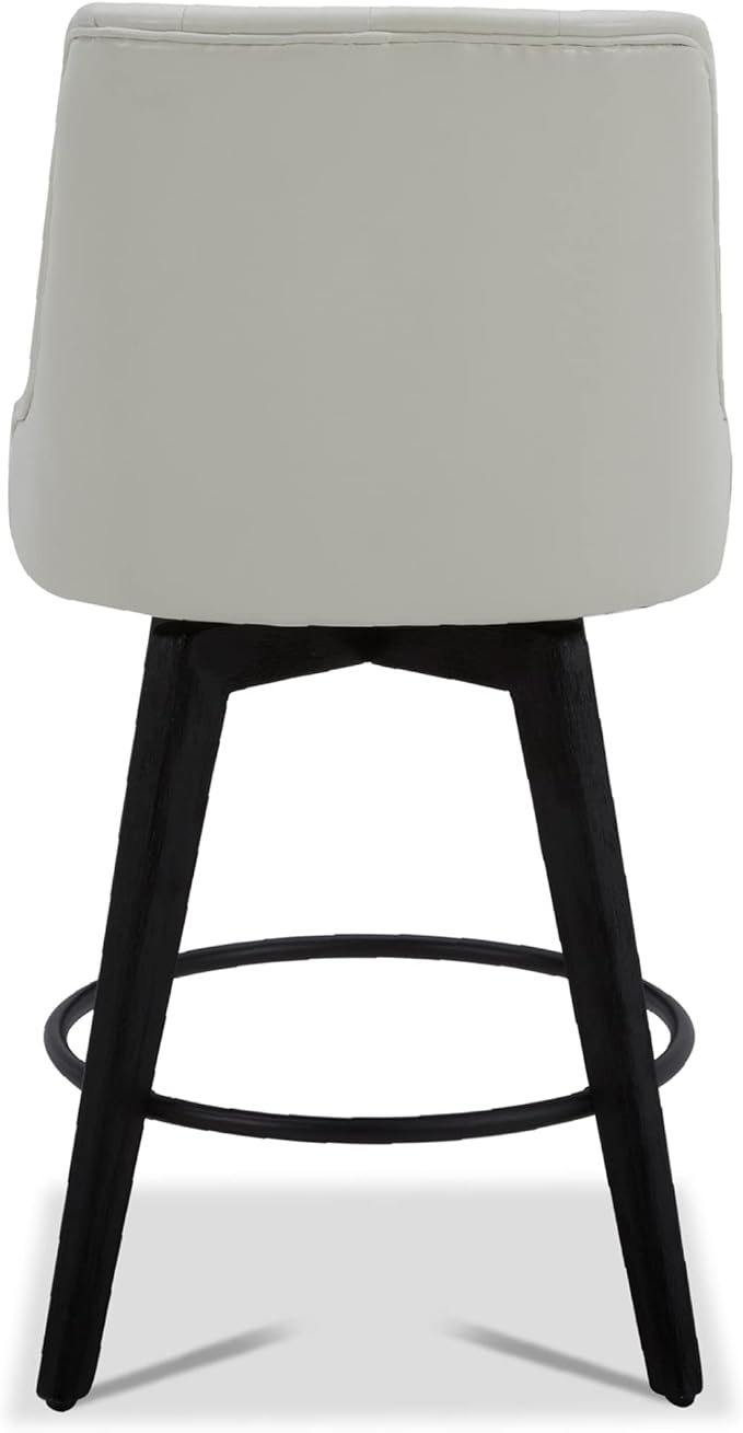 Watson & Whitely Counter Height Bar Stools, Faux Leather Upholstered Modern Swivel Barstool with Back, Solid Wood Legs, 26" H Seat, White