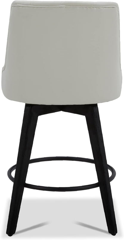 Watson & Whitely Counter Height Bar Stools, Faux Leather Upholstered Modern Swivel Barstool with Back, Solid Wood Legs, 26" H Seat, White