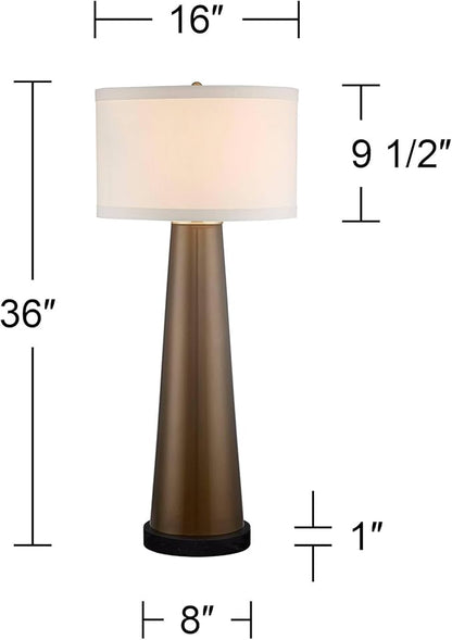 Possini Euro Design Karen Modern Table Lamp 36" Tall with Square Black Marble Riser Dark Gold Glass Off White Fabric Shade for Bedroom Living Room Nightstand Bedside Night Stand Office Kids Room