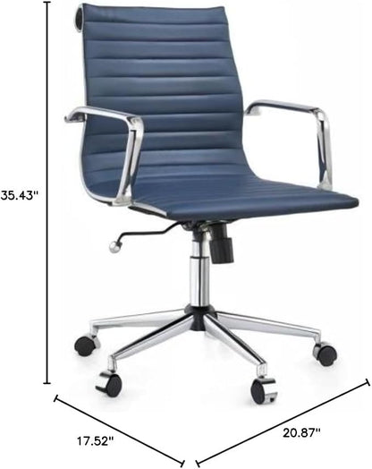 Office Desk Chair,Modern Conference Room Task Chairs,Leather Computer Swivel Excutive Ribbed Ergonomic Rolling Chair for Home Office Desk Chair （Navy）