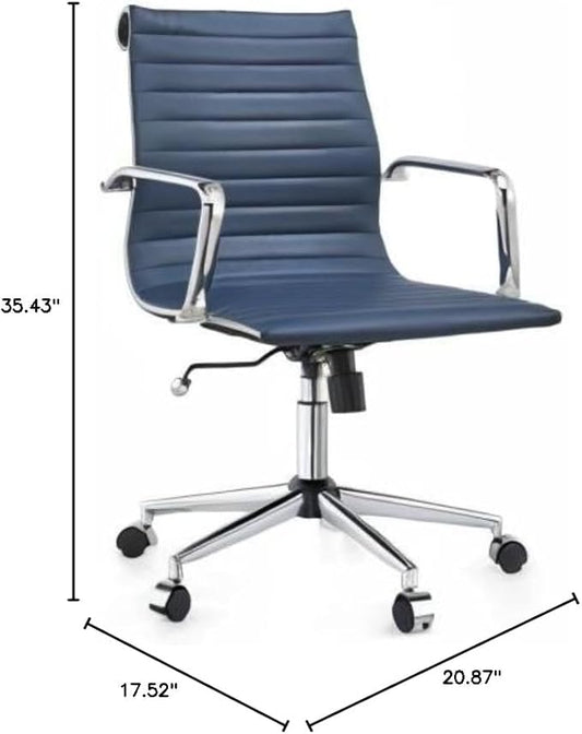 Office Desk Chair,Modern Conference Room Task Chairs,Leather Computer Swivel Excutive Ribbed Ergonomic Rolling Chair for Home Office Desk Chair （Navy）