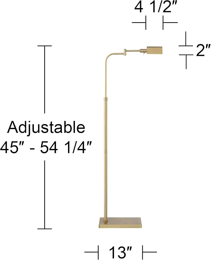 Possini Euro Design Design Keegan Traditional Farmhouse Swing Arm Pharmacy Floor Lamp 54 1/4" Tall Warm Gold Adjustable Metal Shade Decor for Living Room Reading House Bedroom Home Office House