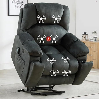 Bonzy Home Power Lift Recliner Chair with Massage and Heating, Lift Chairs Recliner for Elderly, Upholstered Comfy Power Lift Chair with 2 Hidden Cup Holders, Side Pockets, USB Port,Dark Grey