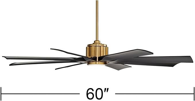 Possini Euro Design 60" Defender Modern Outdoor Ceiling Fan with LED Light Remote Control Soft Brass Matte Black Damp Rated for Patio Exterior House Home Porch Gazebo Garage Barn
