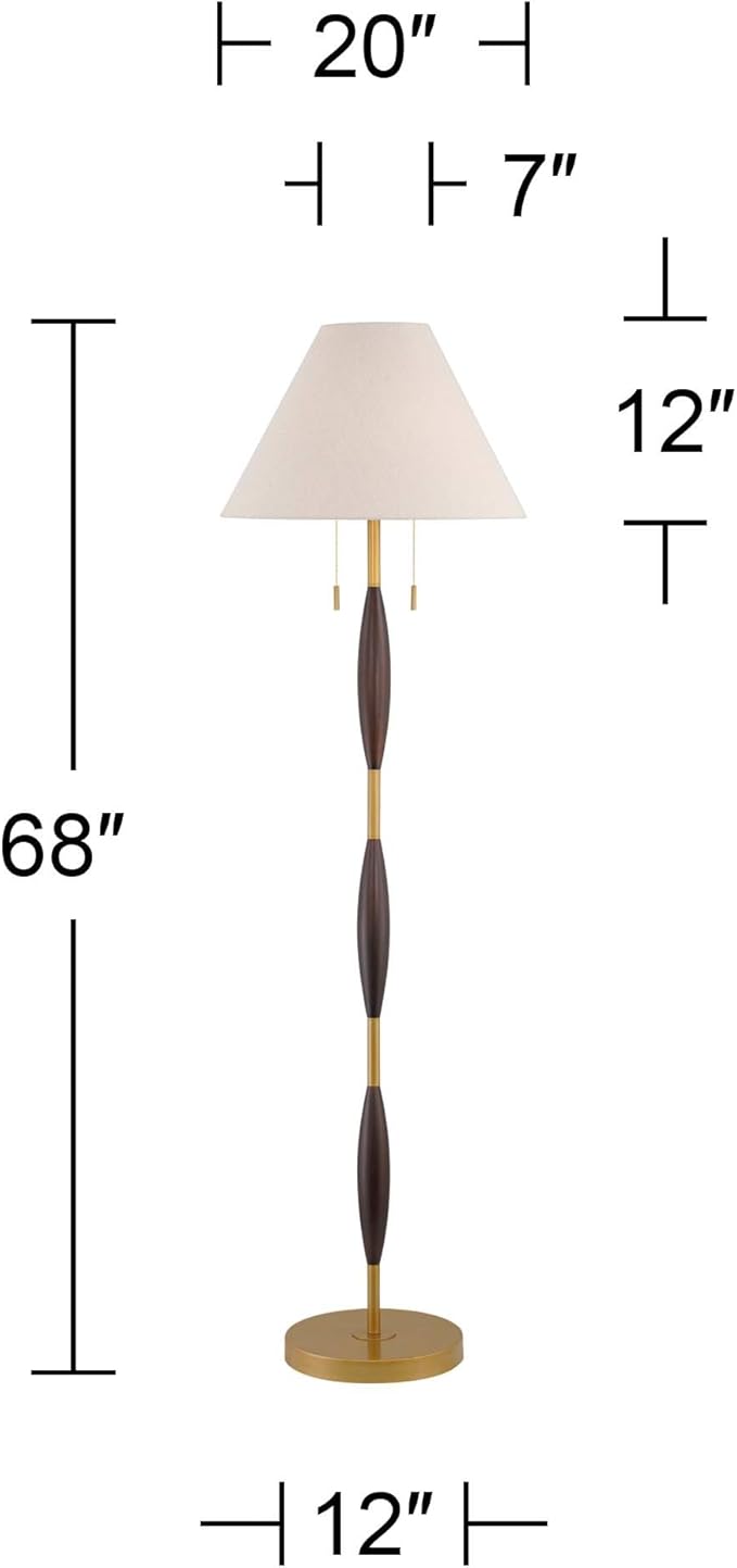 Possini Euro Design Carillo Modern 68" Tall Standing Floor Lamp Pull Chain Espresso Brown Gold Wood Metal Living Room Bedroom House Reading Office Home Decor Entryway Dining Indoor White Shade