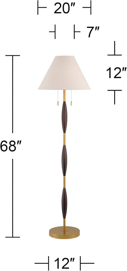 Possini Euro Design Carillo Modern 68" Tall Standing Floor Lamp Pull Chain Espresso Brown Gold Wood Metal Living Room Bedroom House Reading Office Home Decor Entryway Dining Indoor White Shade