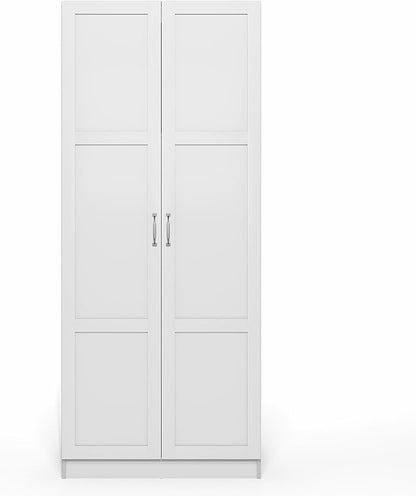 Furinno Robin Storage Cabinet, 4-Tier Pantry Cabinet with Adjustable Shelves, 30W with 2 Shaker-Doors, Kitchen Cabinet, Organization and Storage, for Pantry, Living Room, Home Office, White