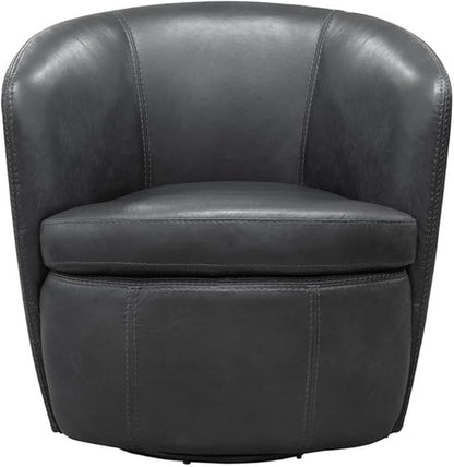 Pemberly Row Set of 2 Vintage Slate All Italian Leather Swivel Club Chair