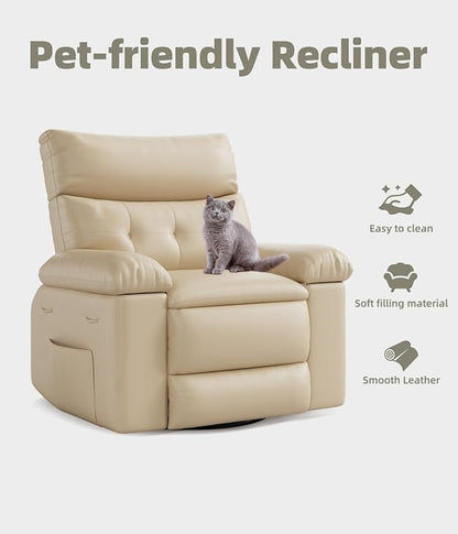 GarveeHome Oversized 27" Recliner Chairs, Classic Manual Leather Recliner, Home Theater Seating with Lumbar & Arms Support for Living Room, Bedroom and Nursery - Beige