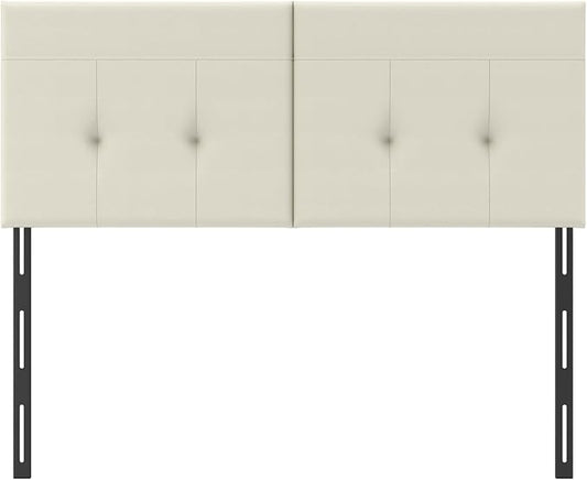 Queen Headboard Only with Adjustable Metal Legs, Faux Leather Upholstered Headboard Queen Size, Modern Stylish Headboard with Sunken Dot Design, Sturdy Bed Headboard for Bedroom, Ivory