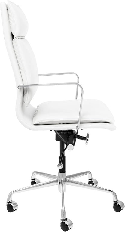 Laura Davidson Furniture Lexi II Padded Office Chair - Tall Back Desk Chair with Arm Rest, Swivel & Cushion Availability, Made of Faux Leather, White, Computer Chair