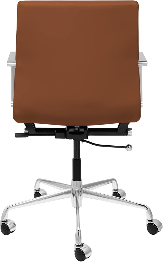 Laura Davidson Furniture SOHO II Ribbed Office Chair - Mid Back Desk Chair, Ergonomically Designed with Arm Rest & Swivel, Made of Faux Leather, Brown, Computer Chair