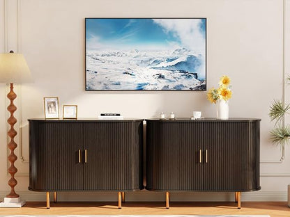 DHH Storage Cabinet, Fluted Sideboard Buffet Cabinet with Tambour Sliding Doors& Adjustable Shelf, Accent Coffee Bar Console Table for Kitchen, Living Room, Entryway (Black, 40 Inch)