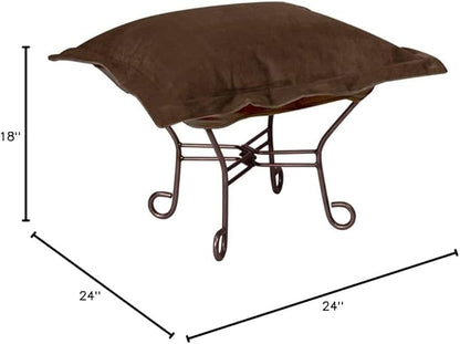 Howard Elliott Scroll Puff Ottoman Chair With Cover, Multipurpose Alternate Seating Footstool Footrest Chair with Titanium Frame, Patio Furniture for Camping, Home, Indoor & Outdoor, Bella Chocolate