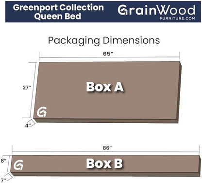 Grain Wood Furniture Greenport Solid Wood Platform Bed, Queen Size, Brushed Hickory