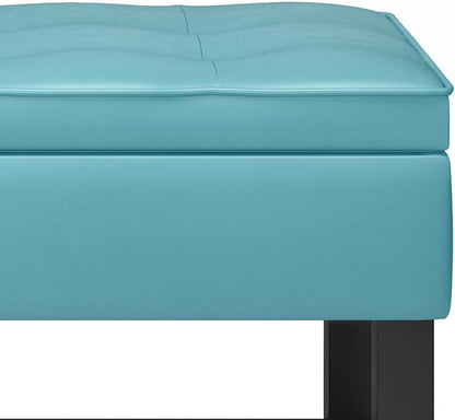 SIMPLIHOME Cosmopolitan 44 inch Wide Transitional Rectangle Storage Ottoman Bench with Open Bottom in Soft Blue Vegan Faux Leather, Assembled for the Living Room and Bedroom